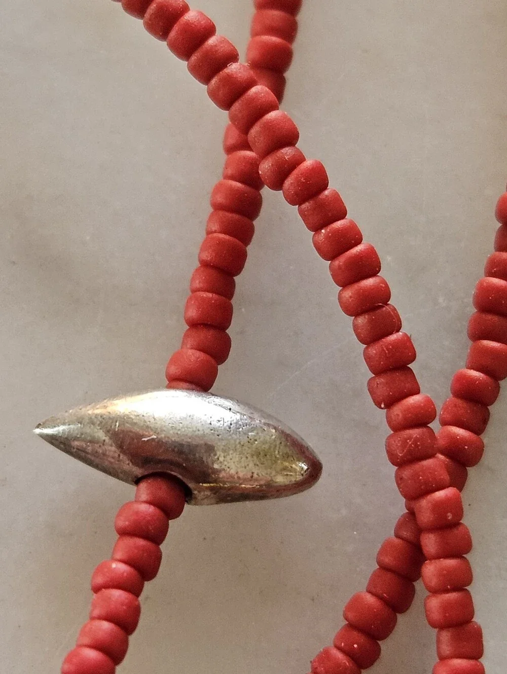 Cabo San Lucas Red Coral and Silver 3 Strand Beaded Necklace/Bracelet or Anklet